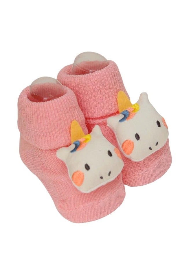 Yellow Bee Unicorn Anti-Skid Stuffed Toy Rattle Socks for Girls, Pink and White, 0-12 Months - Image 4
